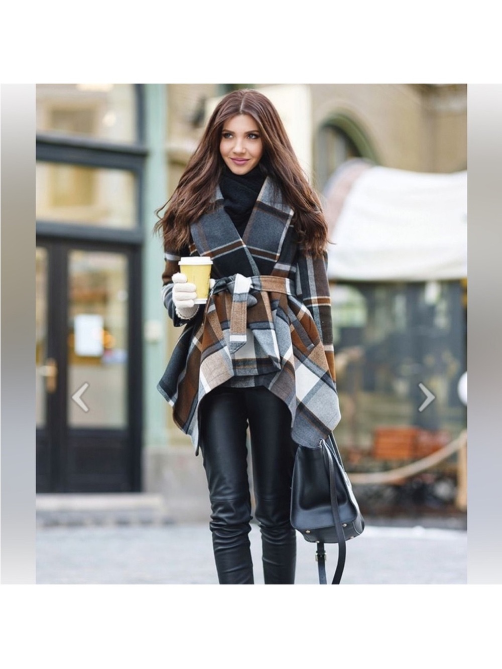 Chicwish Plaid Wrap Belted Cape - Brown, Gray & Black